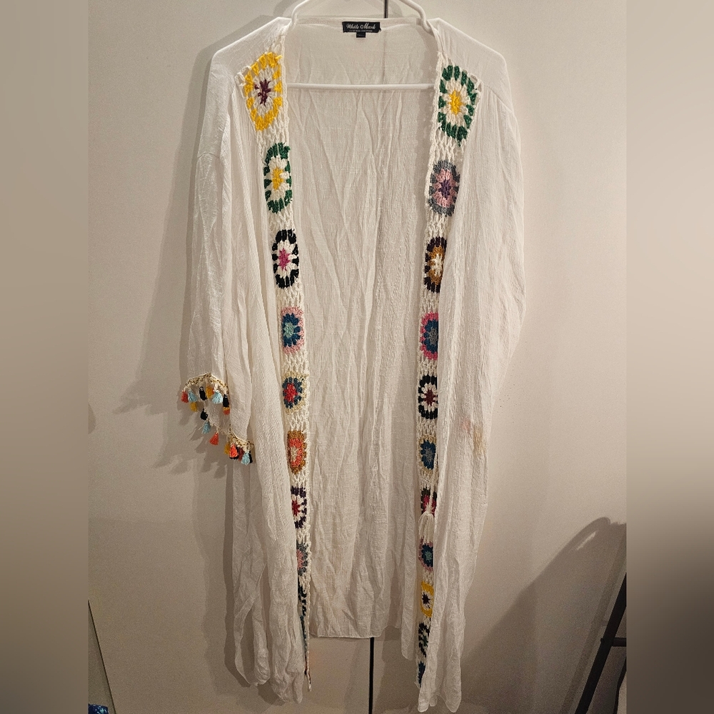 White Mark Plus Size(OSFM) White Crochet Kimono
